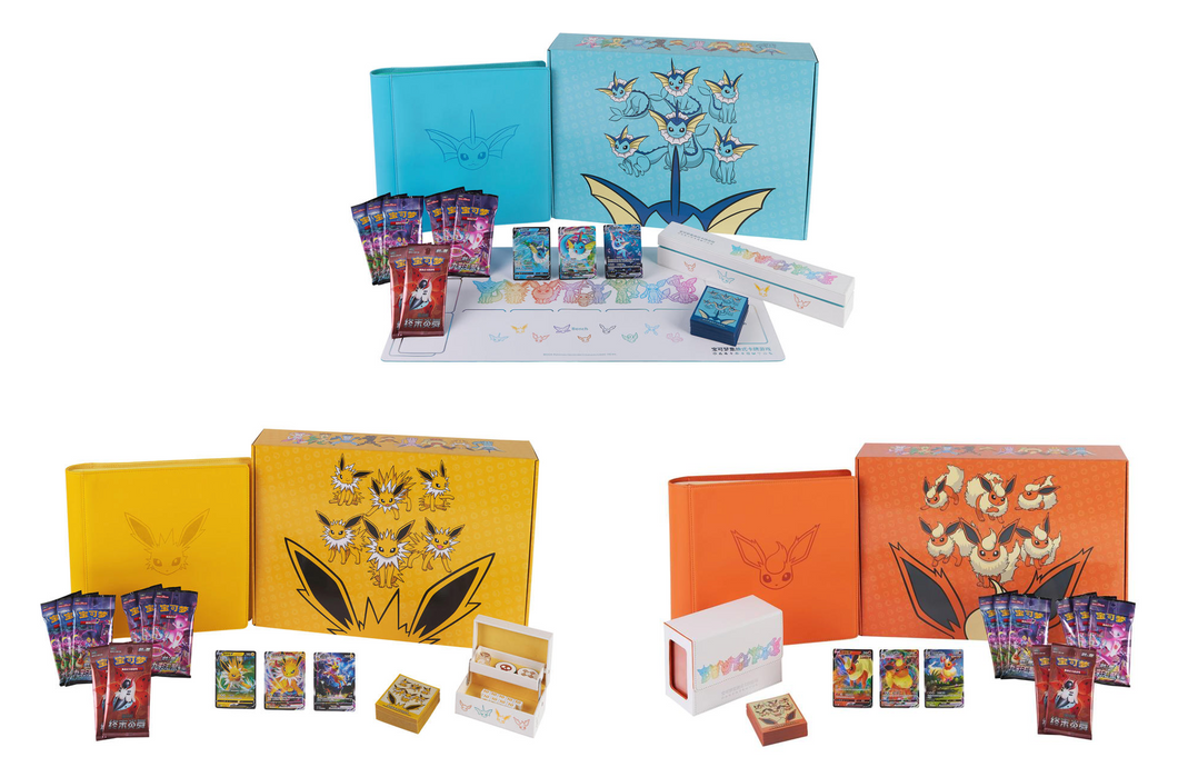 Pokemon TCG Simplified Chinese Sword & Shield Eevee Advanced Gift Box (CSH3) Vaporeon + Jolteon + Flareon Bundle